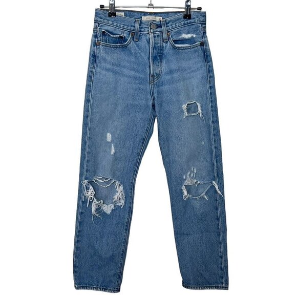 Levi's Wedgie Straight Authentically Yours Light Blue Wash Jeans Women's Size 24 - Picture 2 of 15